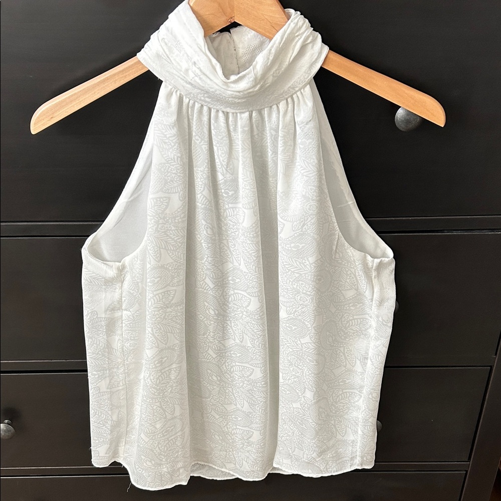 Tahari Ivory Textured Halter Sleeveless Blouse